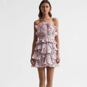 NWT Amur Reed Pleated Strapless Shell Mini Dress Women's Rosewater Posey size 12